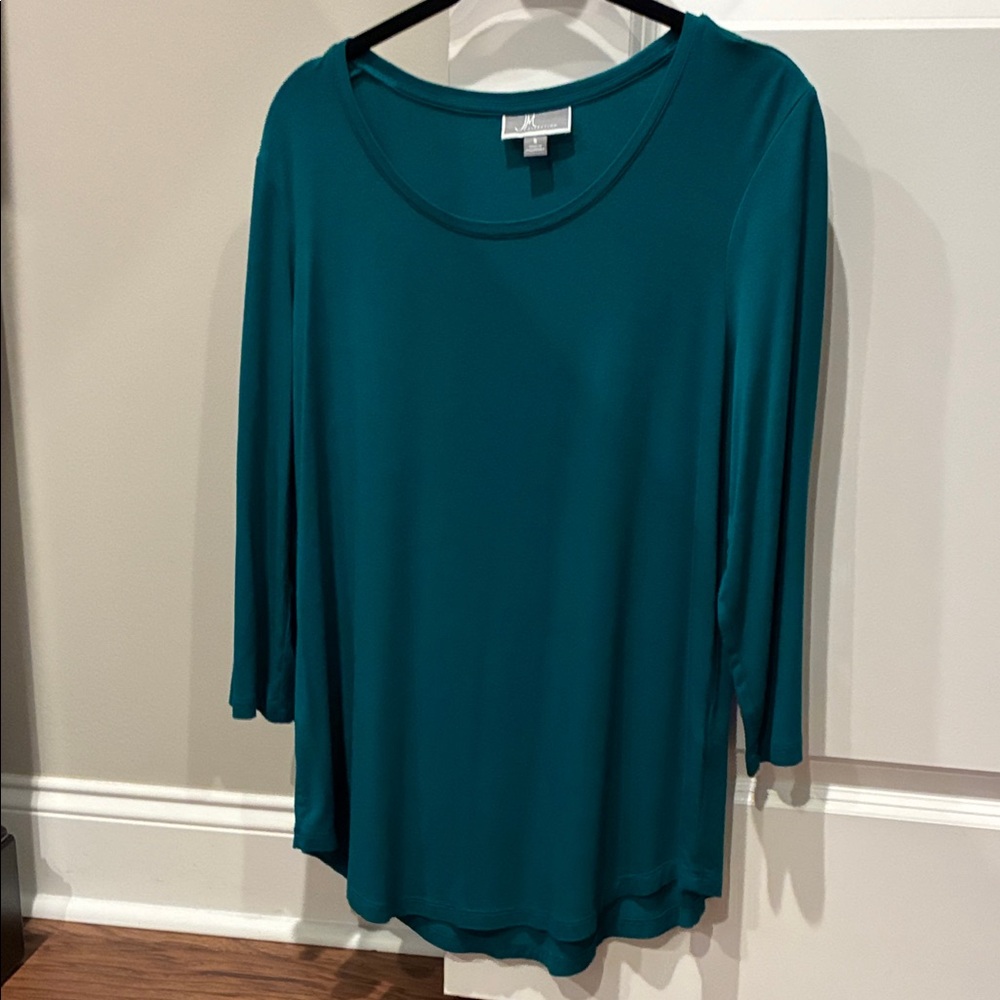 JM Collection Teal Short Sleeve Scoop Neck Top